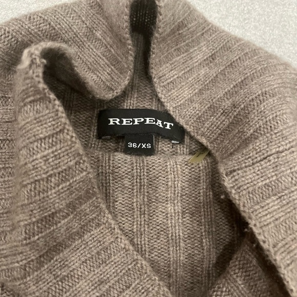 [XS]Repeat Oats Tan Funnel Neck Wool Cashmere Relaxed Fit SS Sweater - Picture 4 of 9